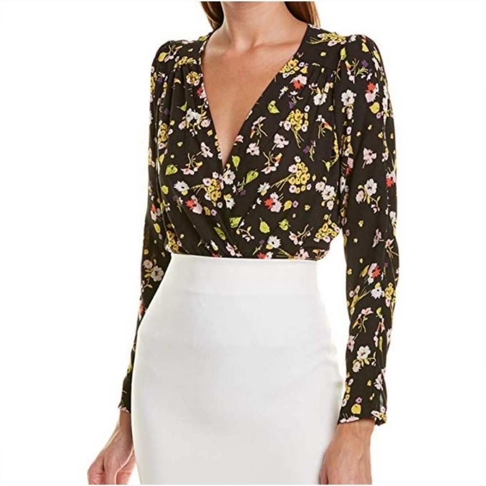 ASTR The Label Blouse Bodysuit Floral Size Small Black
